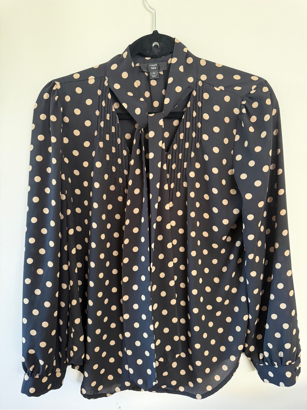J crew Black Polka Dot Tie-Neck Blouse - Cream Dot